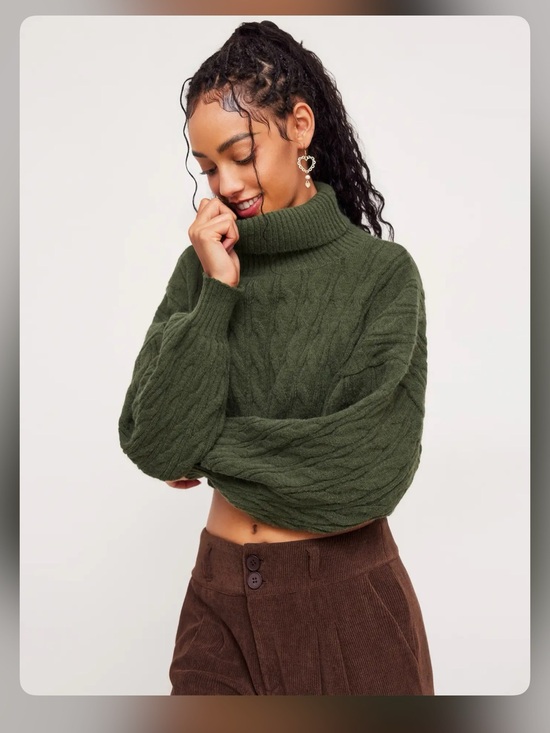 Cider Sweaters - Cider CABLE KNIT TURTLENECK SOLID LONG SLEEVE CROP TOP XS WC1-28